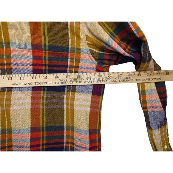 Pull & Bear Shirt Mens Medium Plaid Flannel Button Down Long Sleeve‎ Yellow Blue - Picture 4 of 6